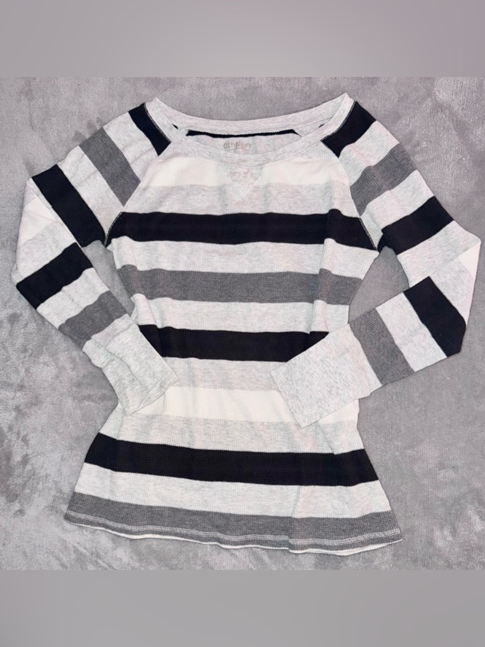 Old Navy Soft Waffle Knit Striped Long Sleeve Top L